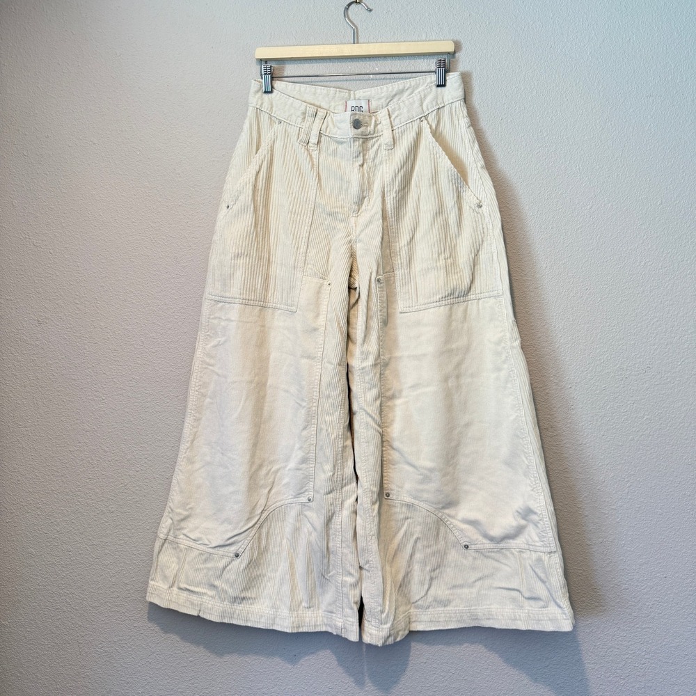 BDG Urban Outfitters Cream Corduroy Wide Leg Utility Pants High Waisted Rivet